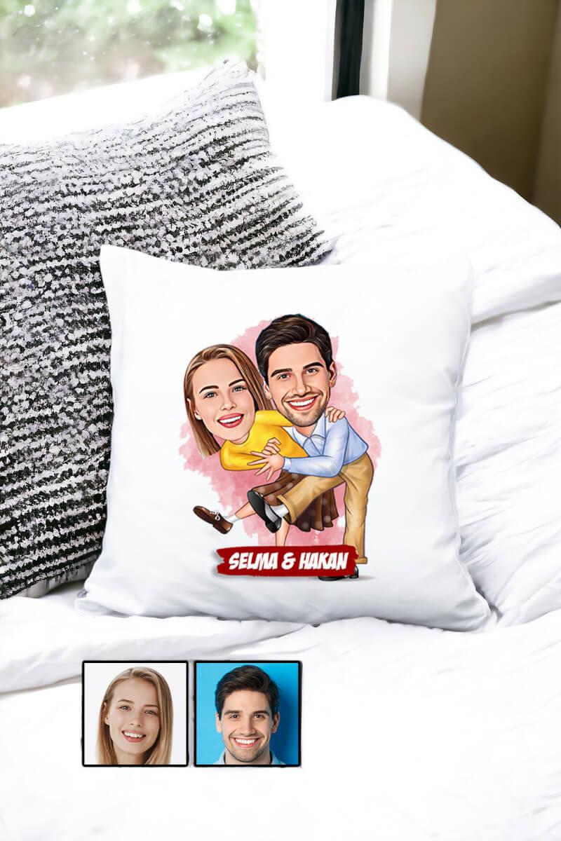 Sevgililere Komik Hediye Dans Eden Çiftler Karikatürlü Yastık