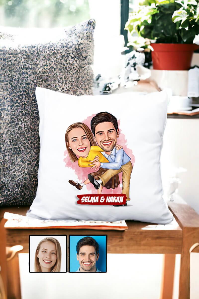 Sevgililere Komik Hediye Dans Eden Çiftler Karikatürlü Yastık