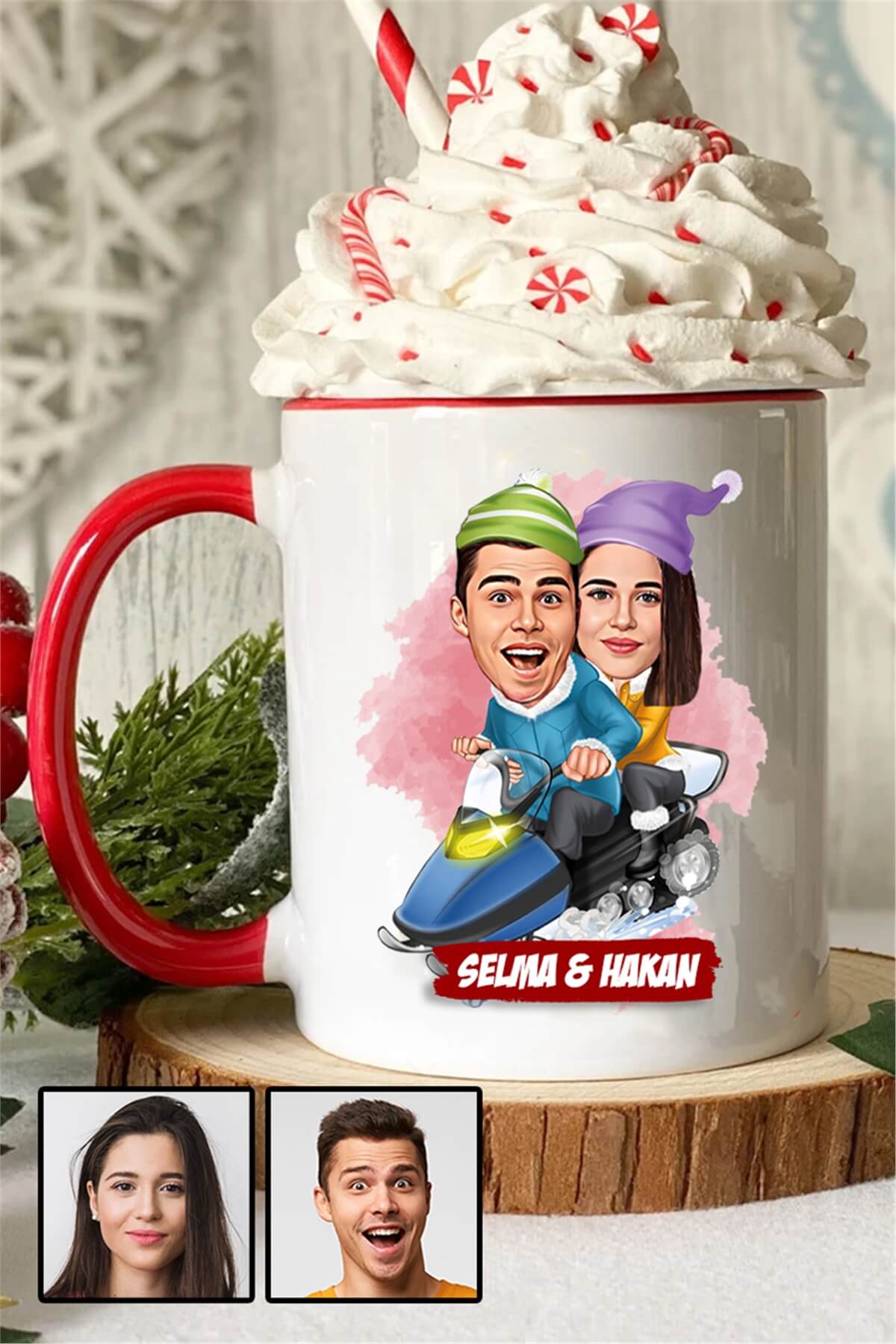 Sevgililere Komik Hediye Kış Temalı  Karikatürlü İçi Renkli Kupa Bardak