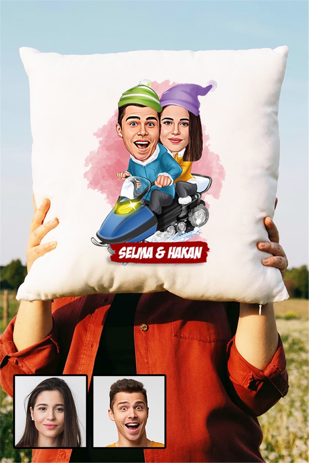 Sevgililere Komik Hediye Kış Temalı  Karikatürlü Yastık