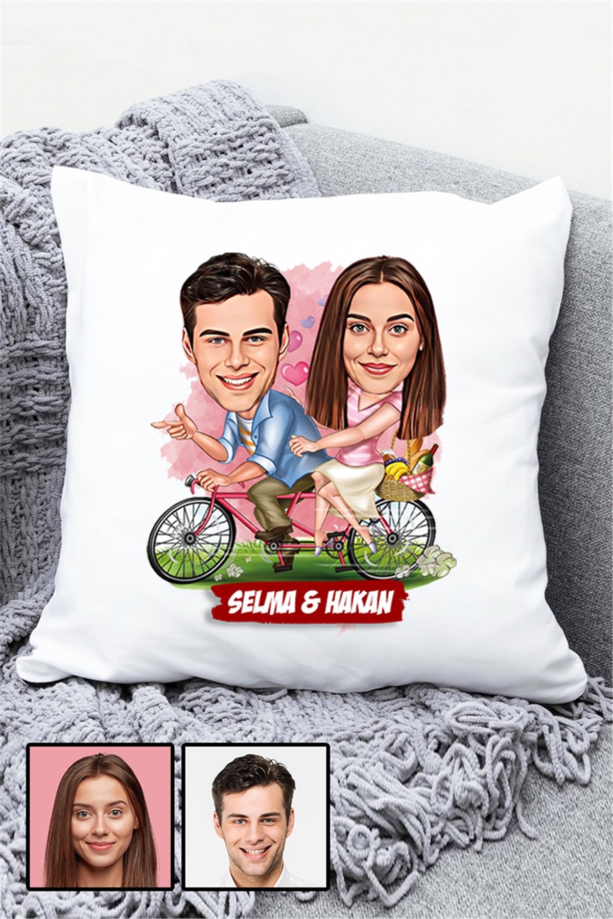 Sevgililere Özel Hediye Bisiklet Temalı Karikatürlü Yastık