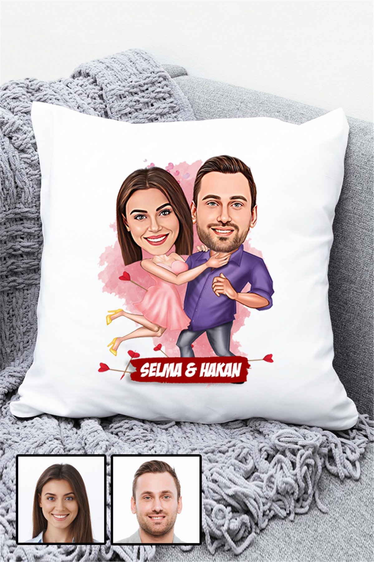 Sevgililere Romantik Hediye Karikatürlü Yastık