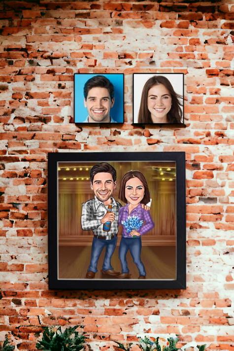 Sevgiliye Hatıralık Hediye Karikatürlü Kare Çerçeve