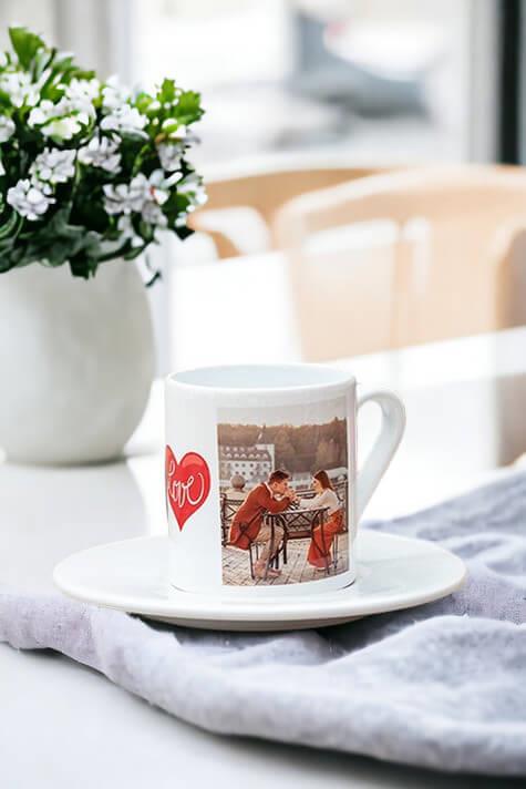 Sevgiliye Hediye 2 Fotoğraflı Beyaz Türk Kahvesi Fincanı