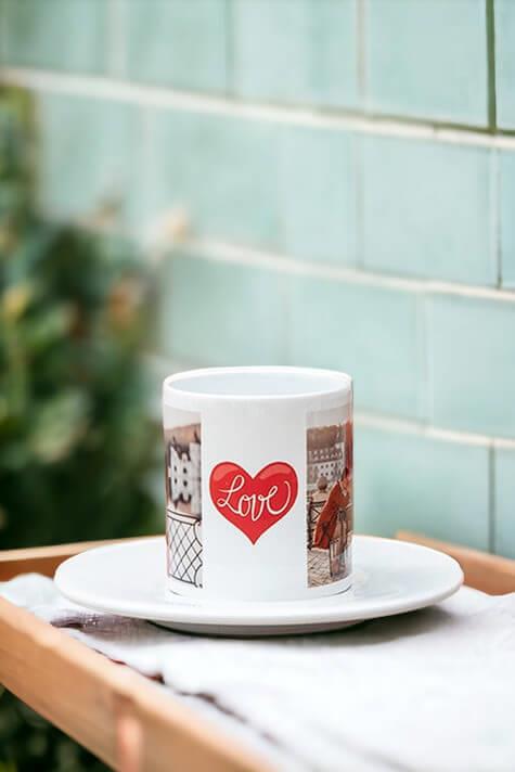 Sevgiliye Hediye 2 Fotoğraflı Beyaz Türk Kahvesi Fincanı
