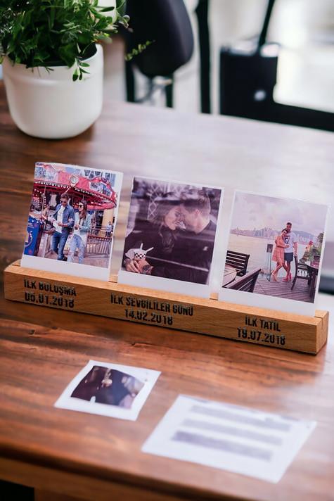 Sevgiliye Hediye 3 Fotoğraflı Ahşap Stand