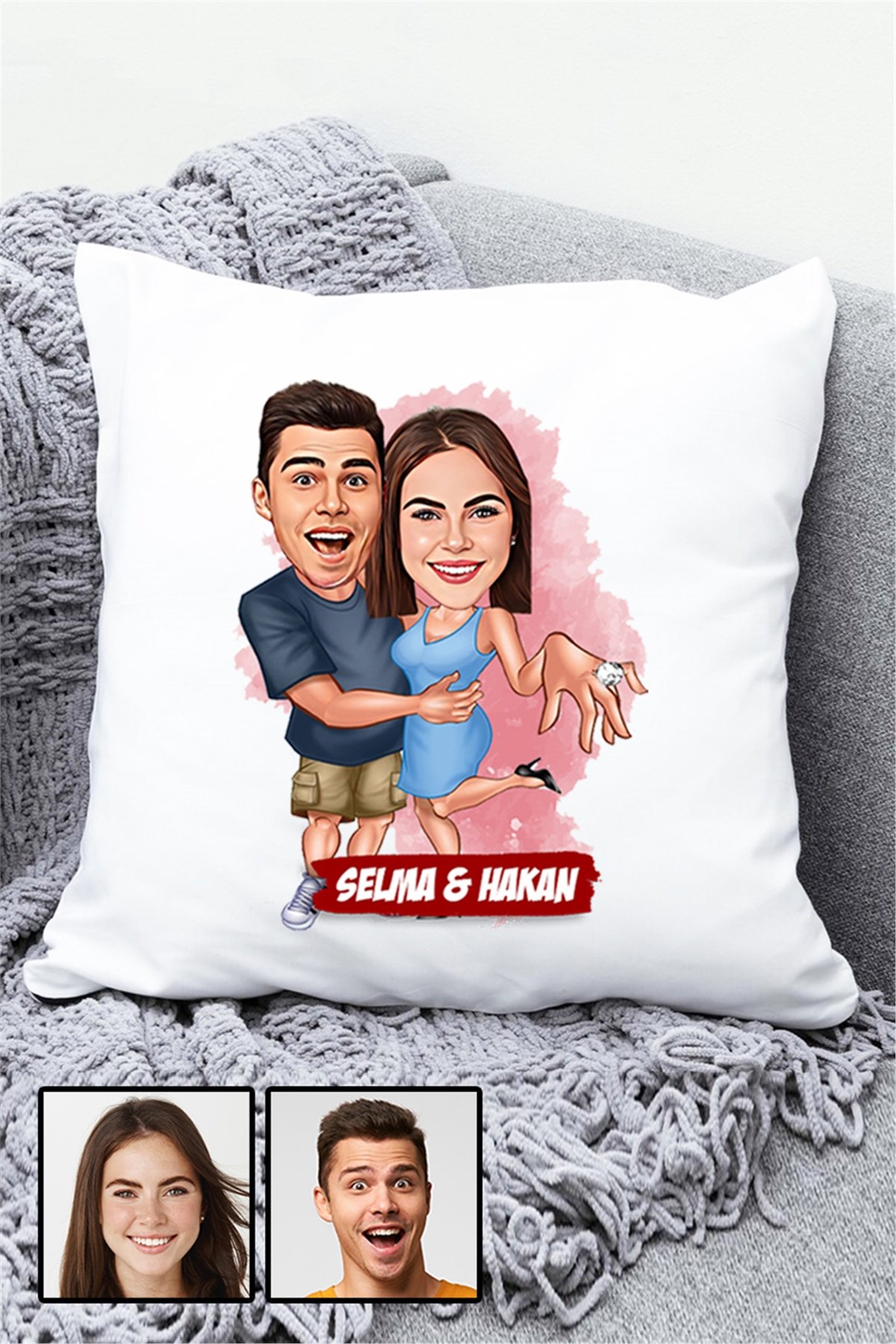 Sevgiliye Hediye Evlenme Teklifi Temalı Karikatürlü Yastık
