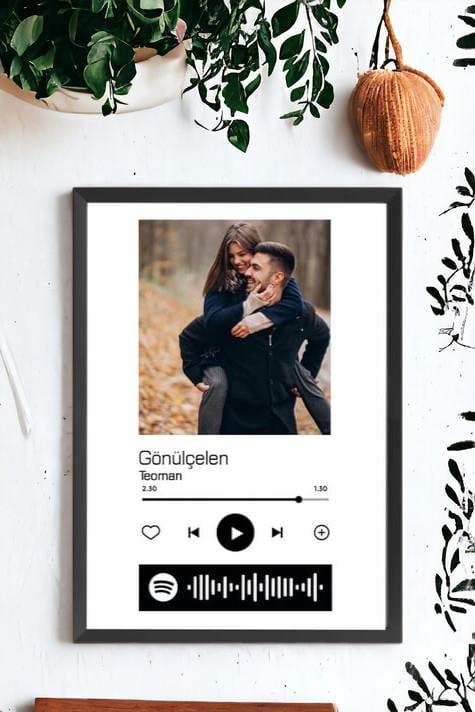 Sevgiliye Hediye Spotify QR Kodlu Kişiye Özel Fotoğraflı Hediyelik Çerçeve