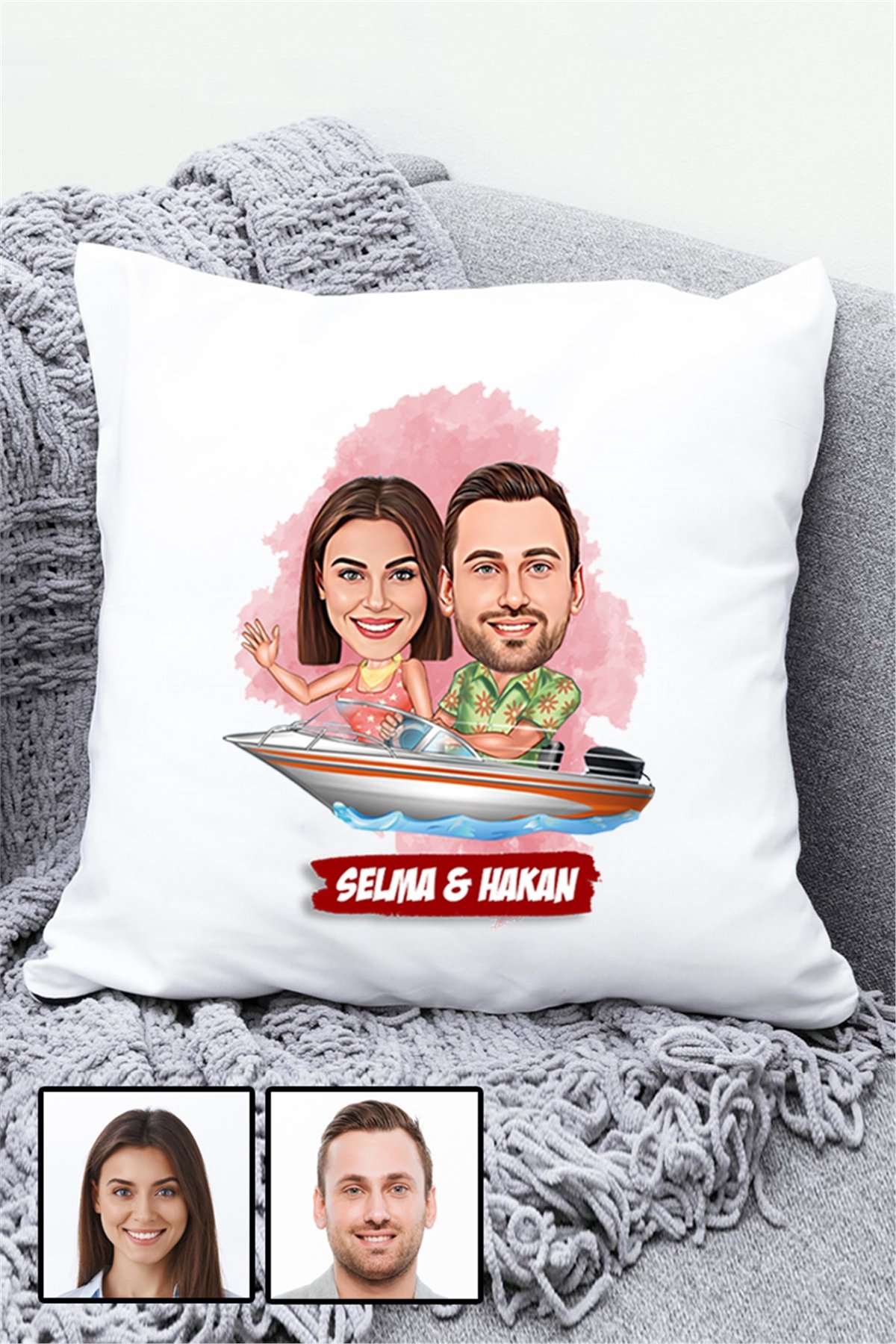 Sevgiliye Hediye Tekne Tasarım  Karikatürlü Yastık
