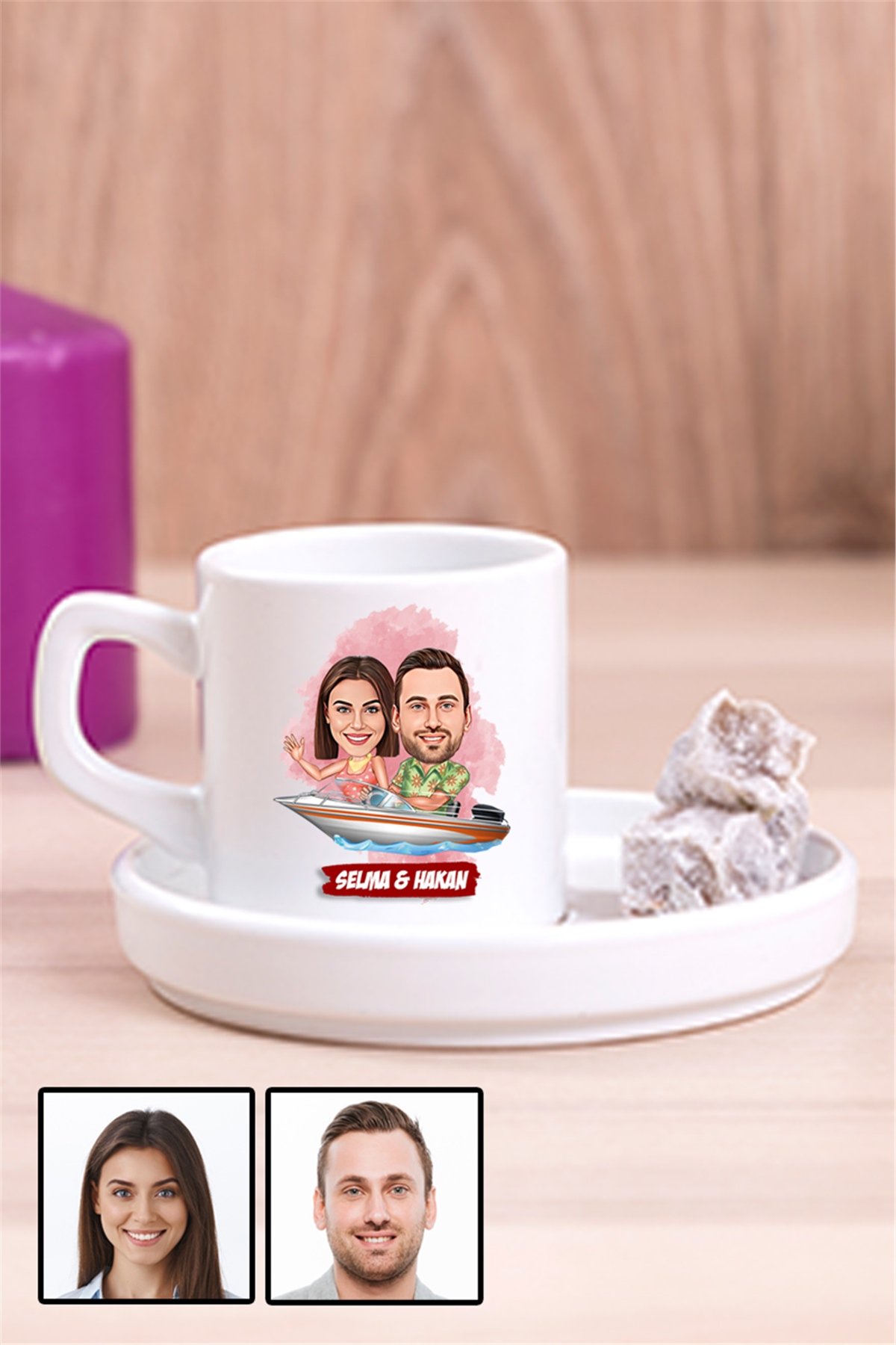 Sevgiliye Hediye Tekne Tasarım  Karikatürlü Concept Türk Kahvesi Fincanı