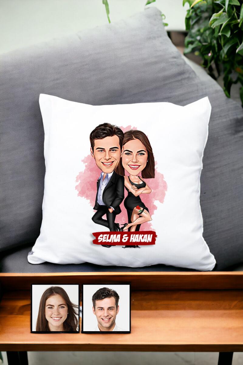 Sevgiliye İlginç Hediye Davete Hazırız Karikatürlü Yastık