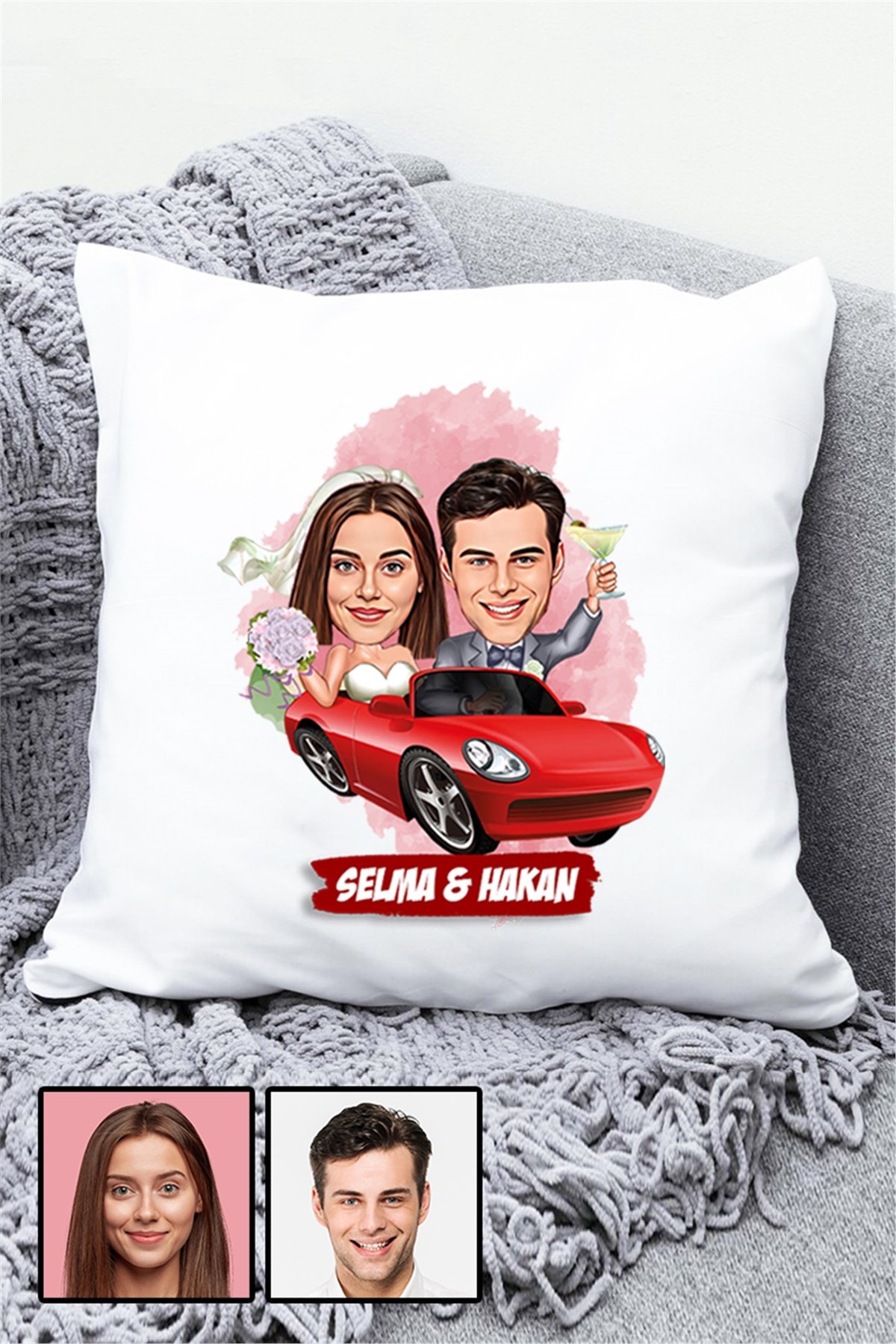 Sevgiliye Özel Hediye Biz Evleniyoruz Karikatürlü Yastık
