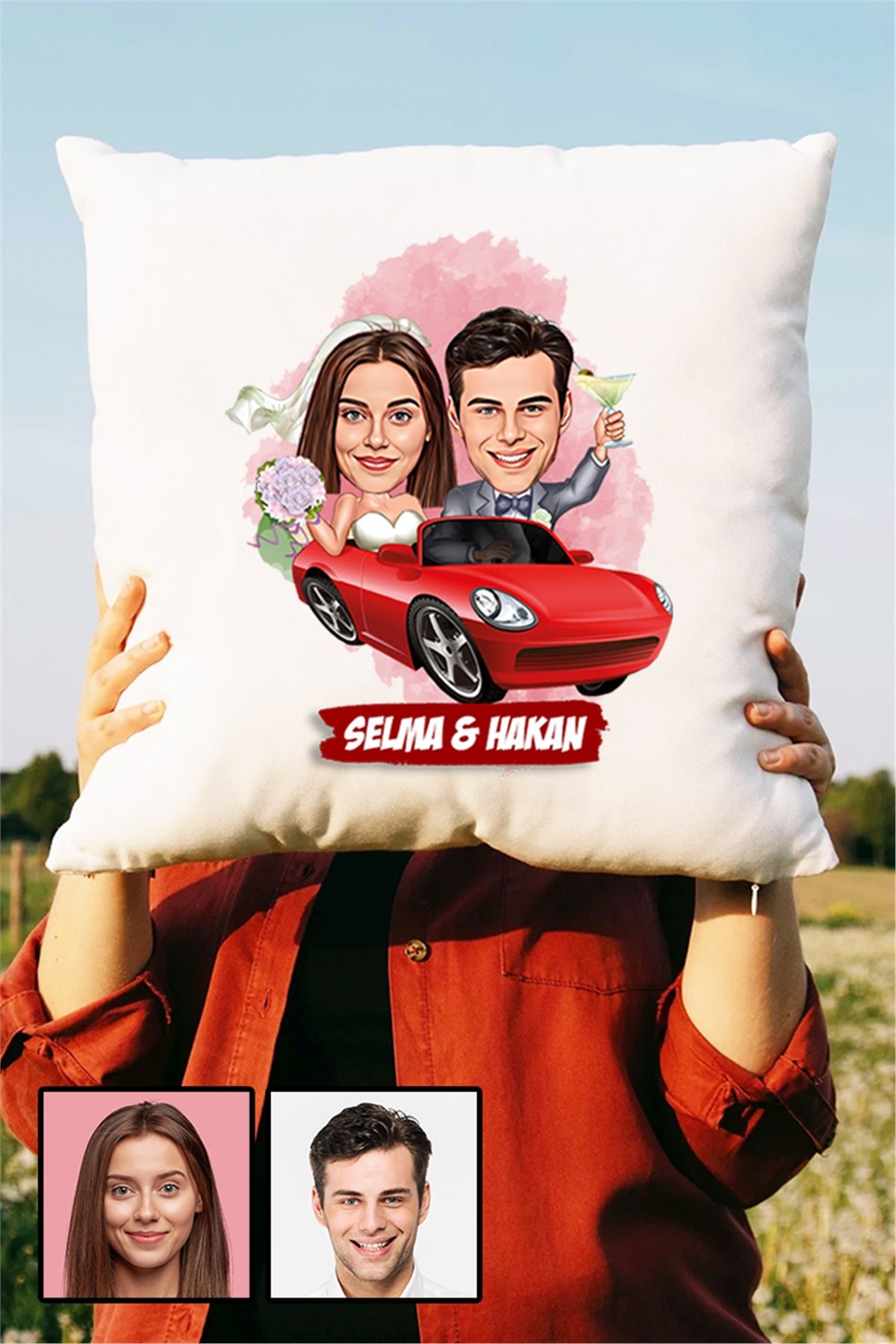 Sevgiliye Özel Hediye Biz Evleniyoruz Karikatürlü Yastık