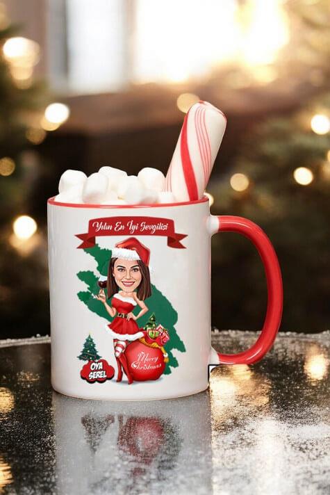 Sevgiliye Yılbaşı Hediyesi Kadın Yılbaşı Karikatürlü Kupa Bardak