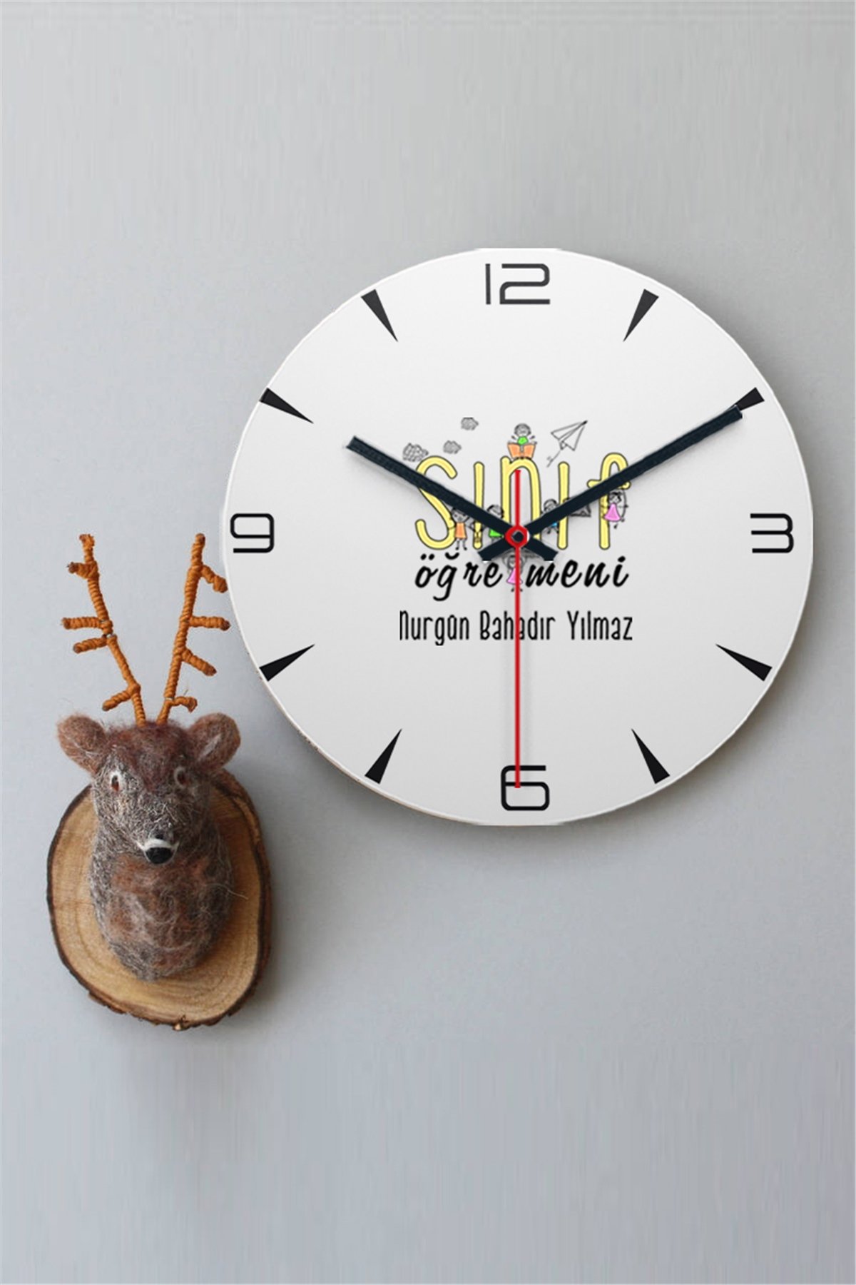 Sınıf Öğretmeni Ahşap Duvar Saati