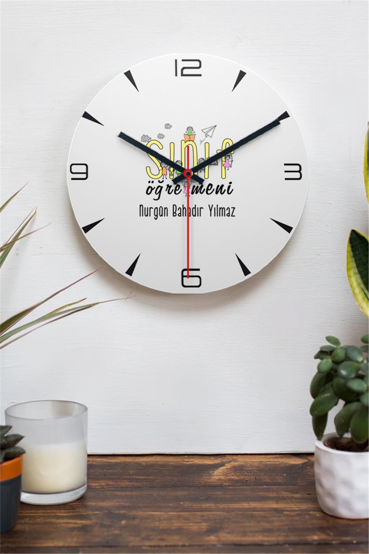 Sınıf Öğretmeni Ahşap Duvar Saati