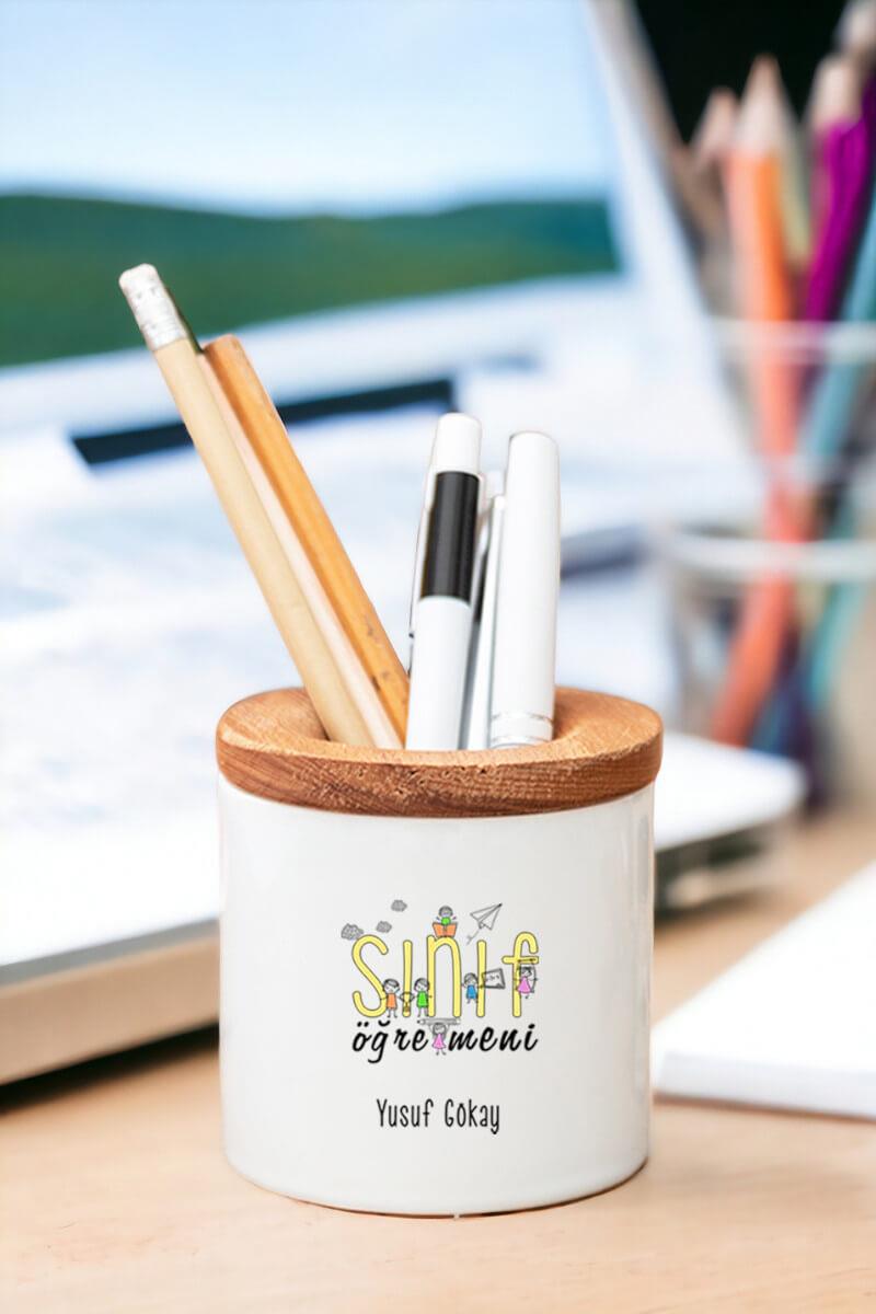 Sınıf Öğretmeni Ahşap Kapaklı Kalemlik