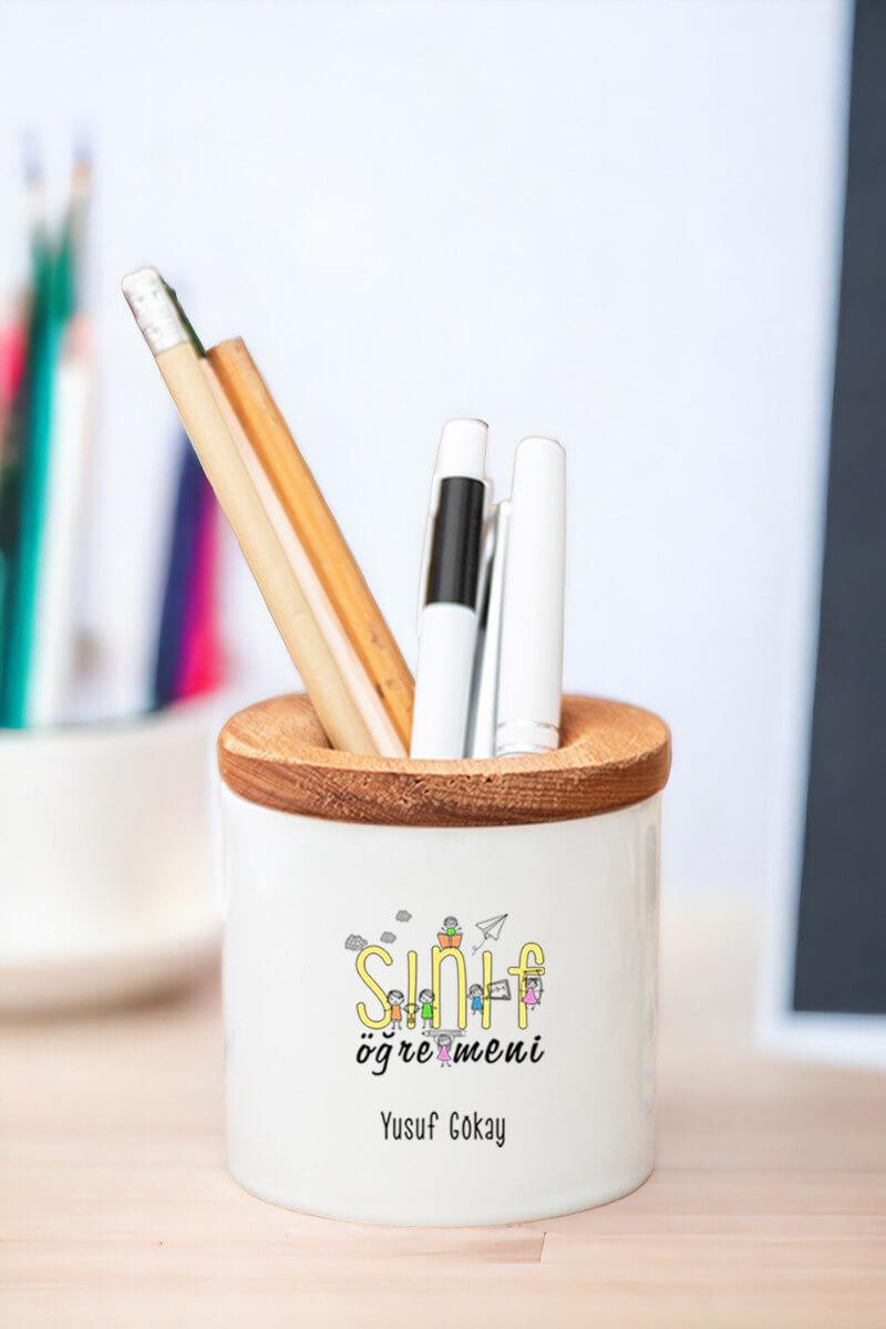 Sınıf Öğretmeni Ahşap Kapaklı Kalemlik