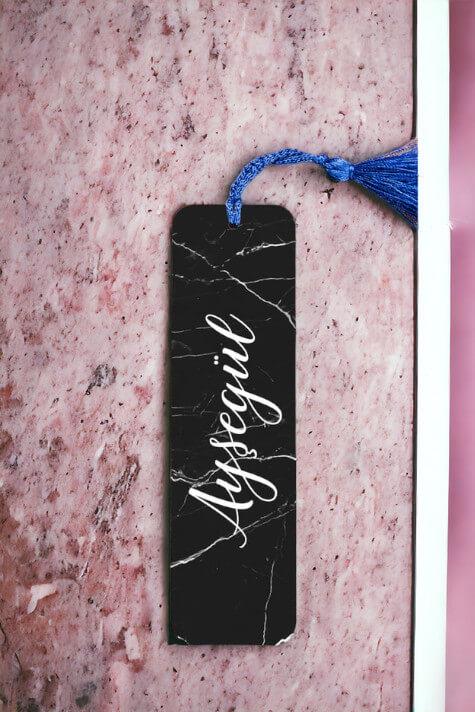 Siyah Mermer Desenli İsimli Metal Kitap Ayracı