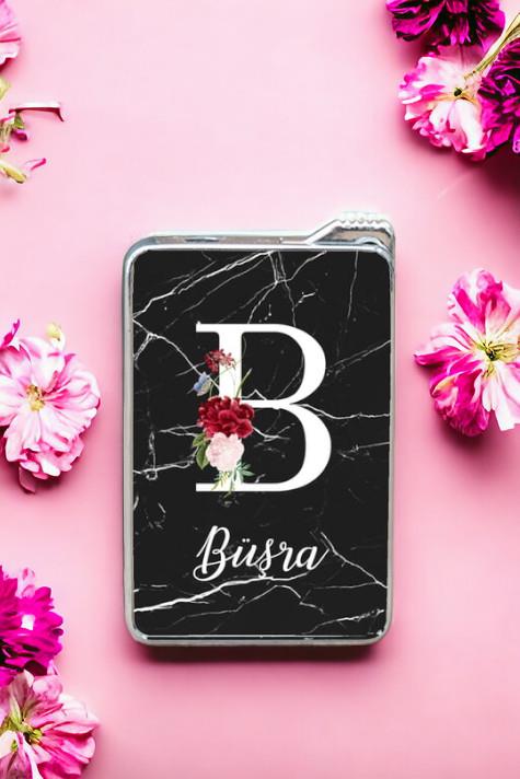 Siyah Mermer Tasarım Baş Harfli Çakmak