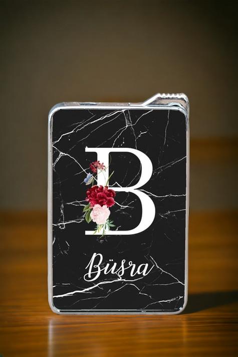 Siyah Mermer Tasarım Baş Harfli Çakmak