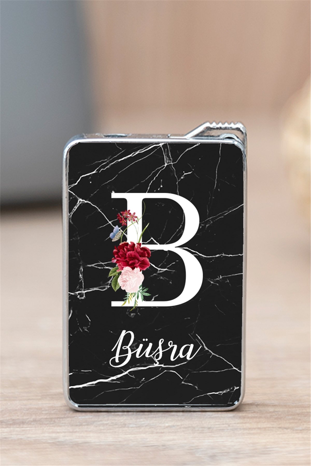 Siyah Mermer Tasarım Baş Harfli Çakmak