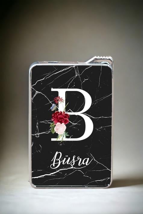 Siyah Mermer Tasarım Baş Harfli Çakmak