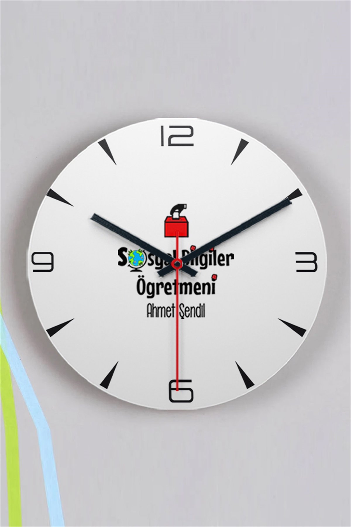 Sosyal Bilgiler Öğretmeni Ahşap Duvar Saati