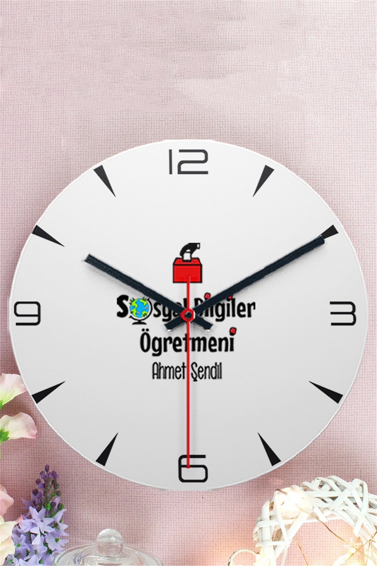 Sosyal Bilgiler Öğretmeni Ahşap Duvar Saati