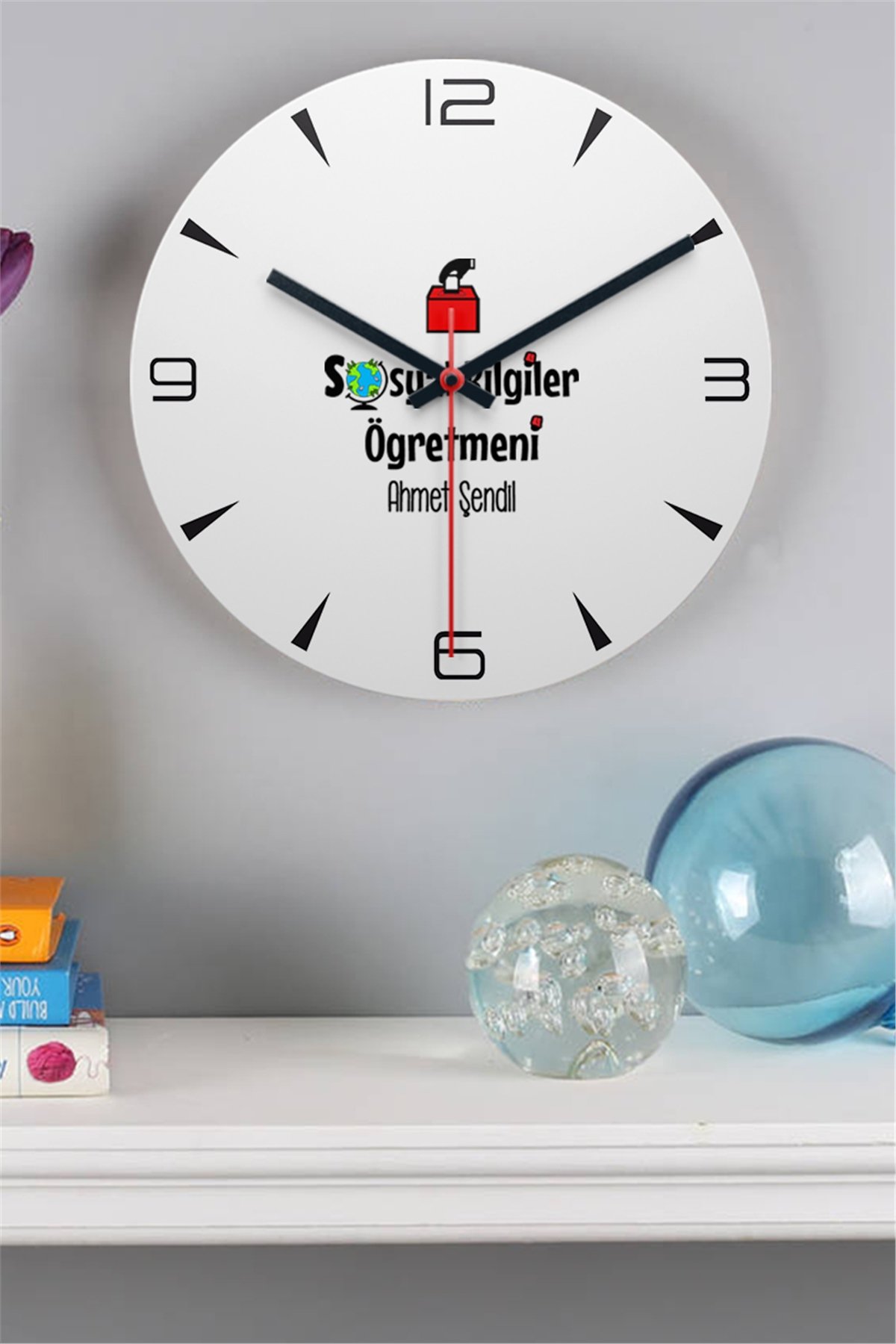 Sosyal Bilgiler Öğretmeni Ahşap Duvar Saati