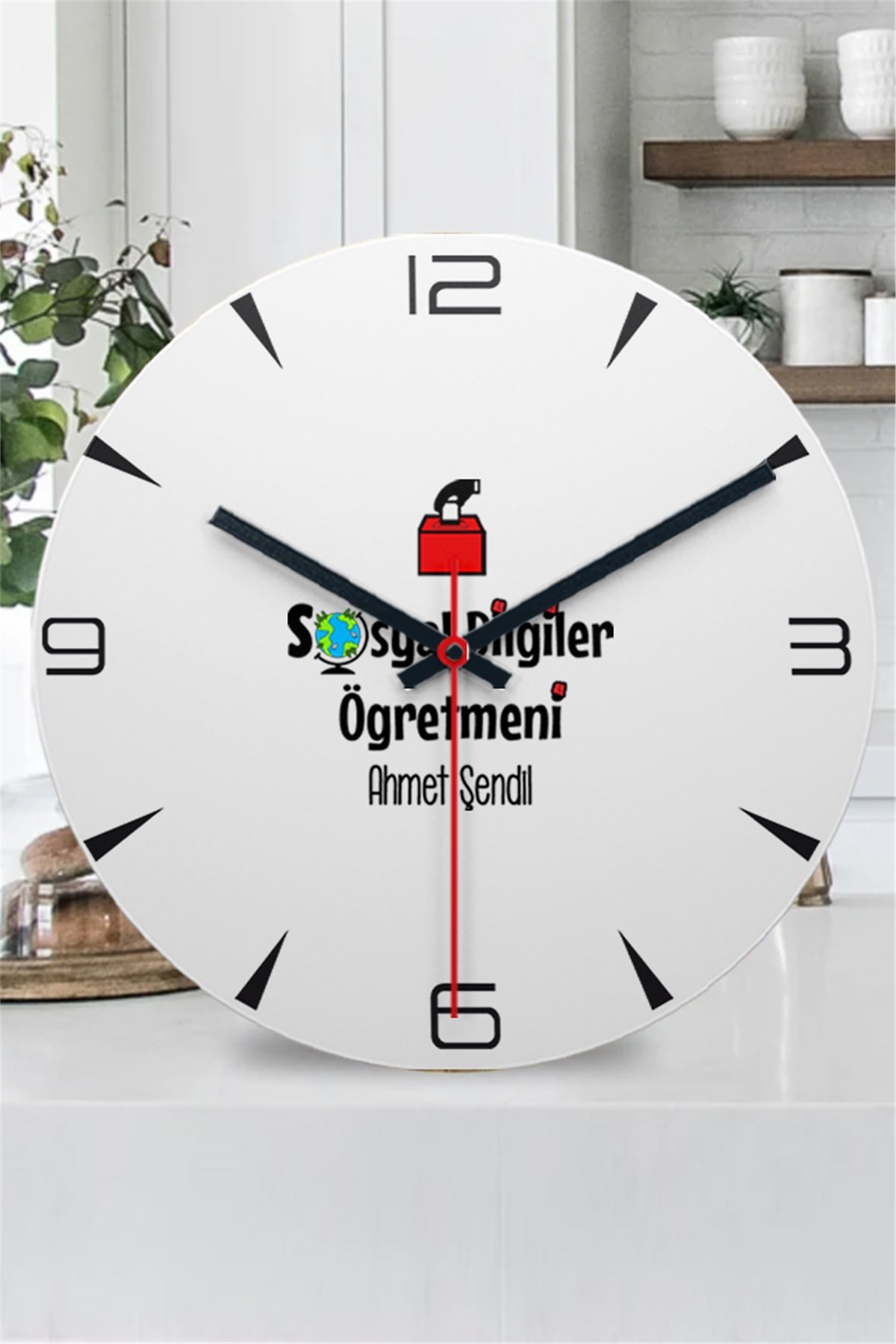 Sosyal Bilgiler Öğretmeni Ahşap Duvar Saati
