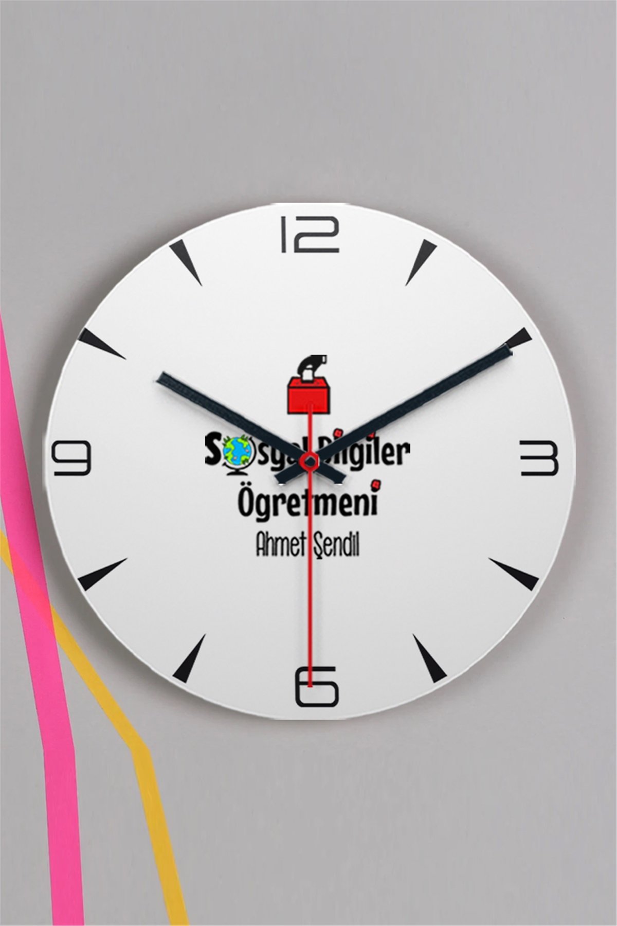 Sosyal Bilgiler Öğretmeni Ahşap Duvar Saati