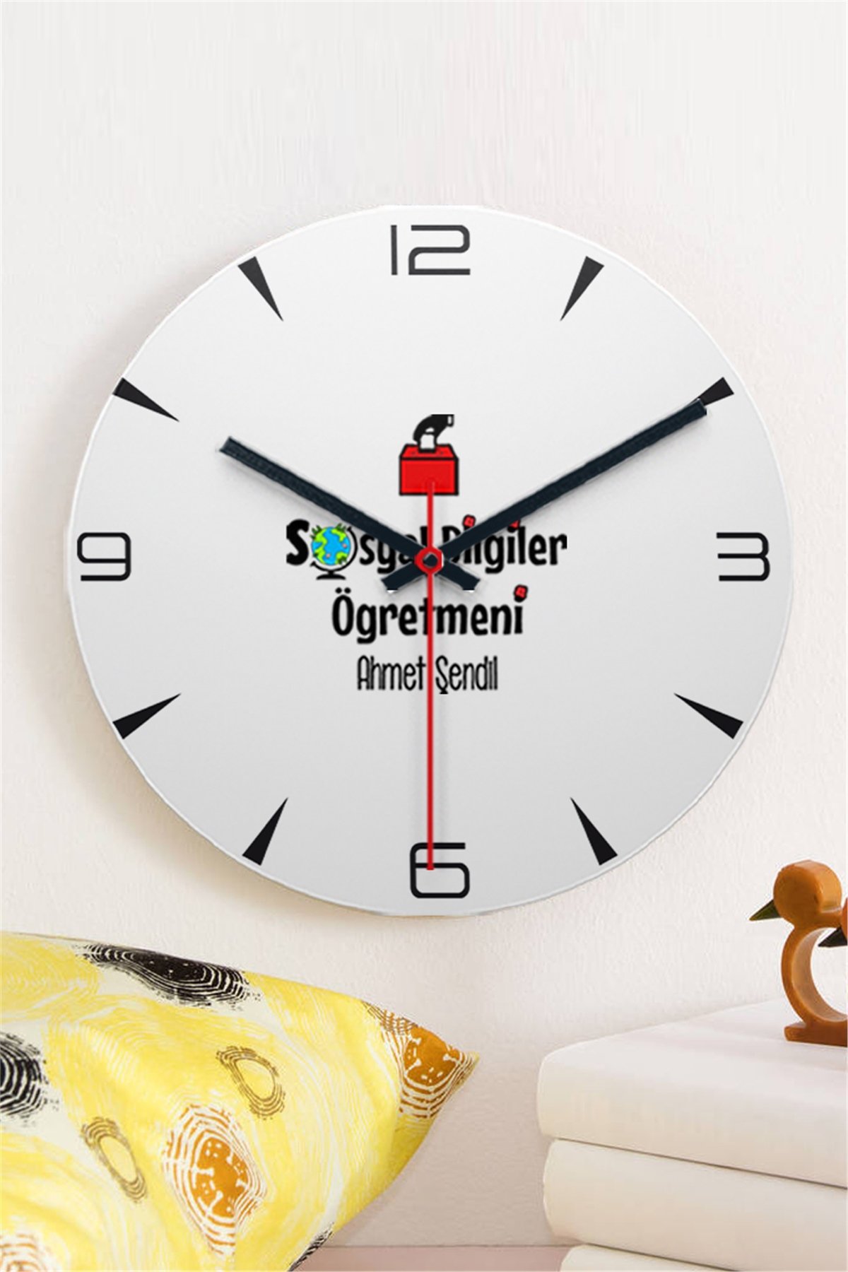Sosyal Bilgiler Öğretmeni Ahşap Duvar Saati