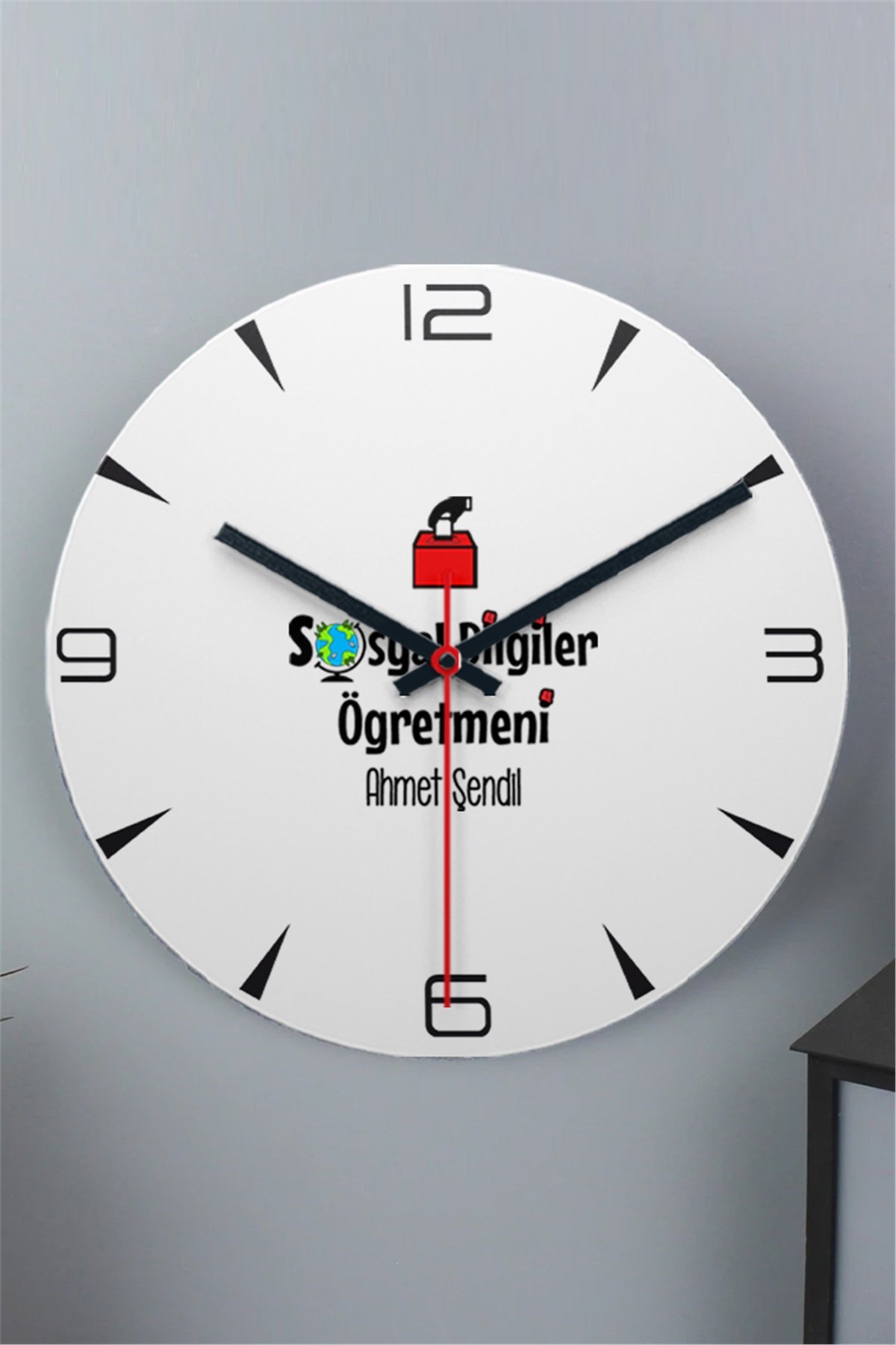 Sosyal Bilgiler Öğretmeni Ahşap Duvar Saati