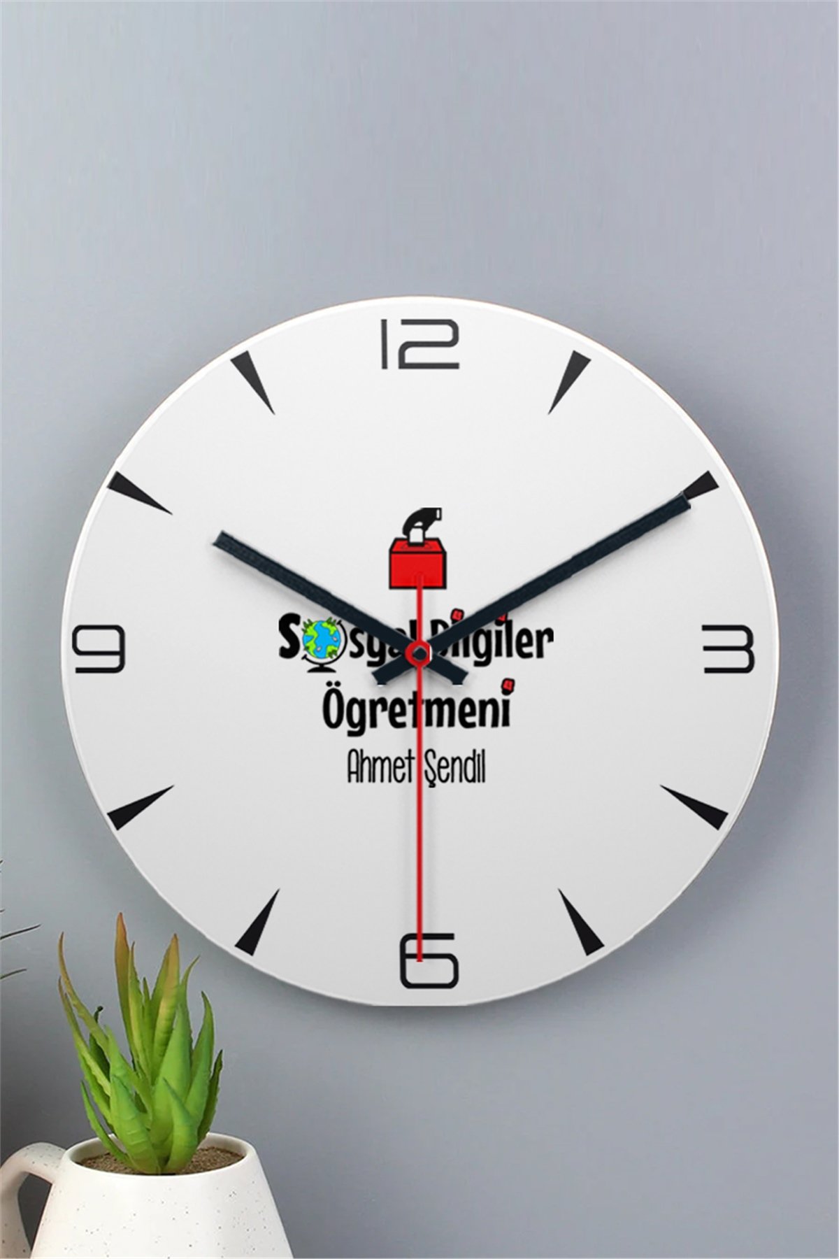 Sosyal Bilgiler Öğretmeni Ahşap Duvar Saati