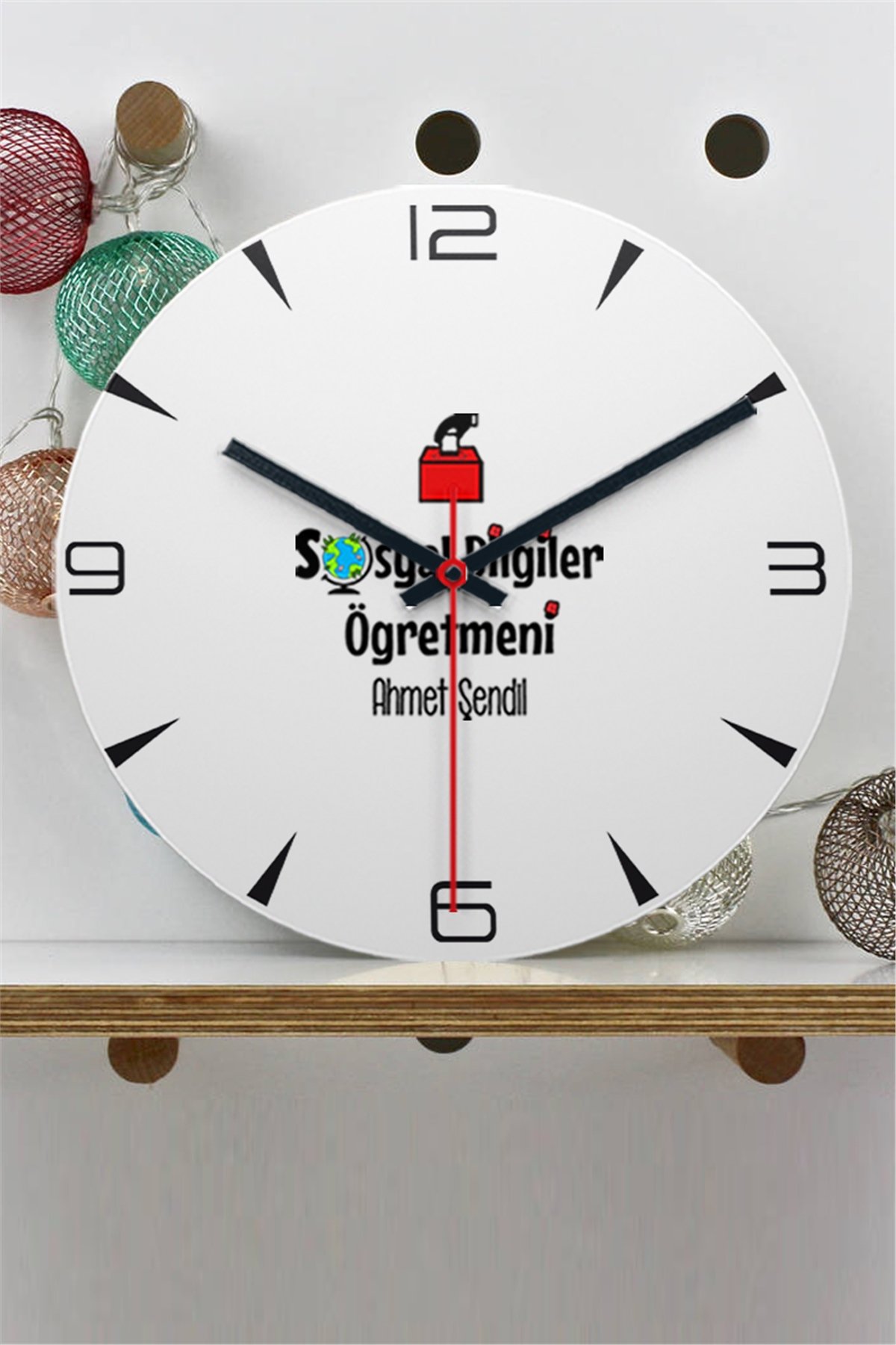 Sosyal Bilgiler Öğretmeni Ahşap Duvar Saati