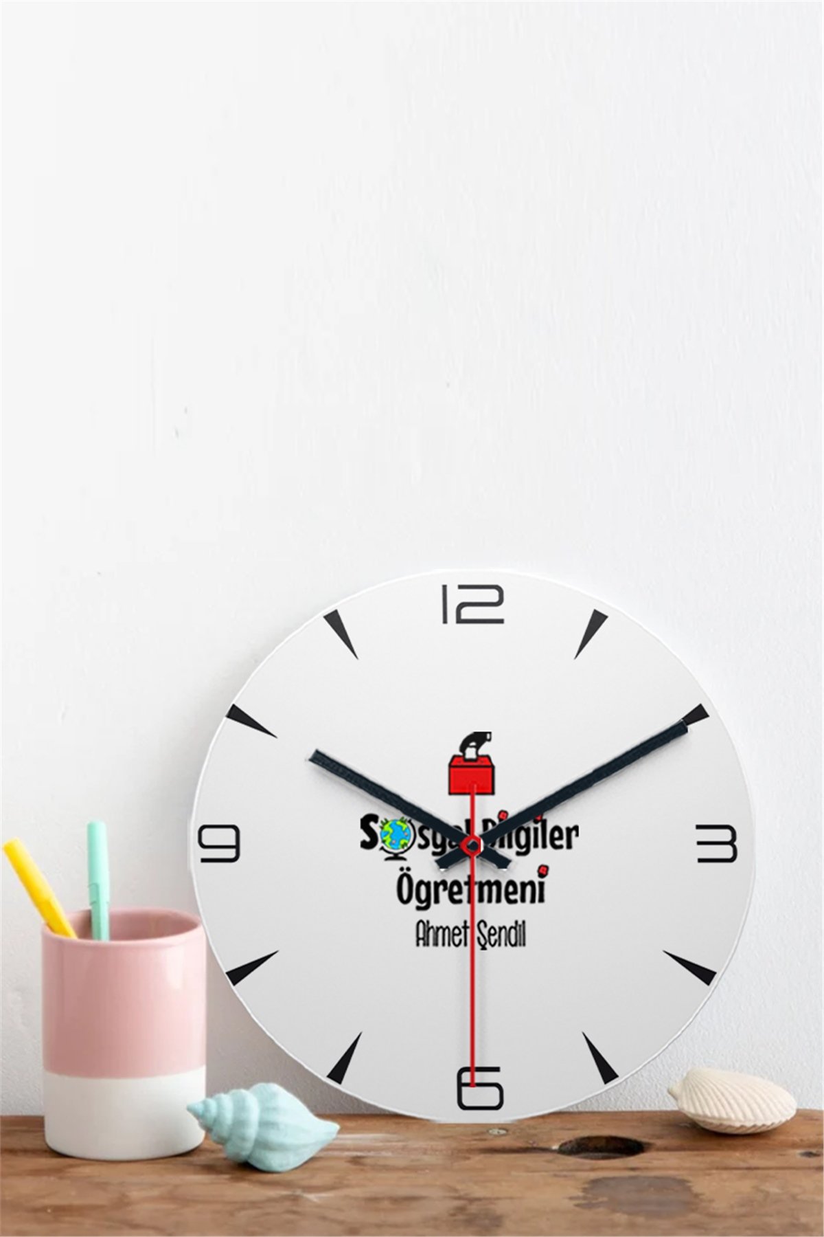 Sosyal Bilgiler Öğretmeni Ahşap Duvar Saati