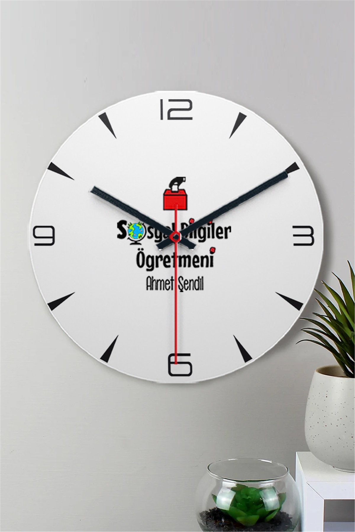 Sosyal Bilgiler Öğretmeni Ahşap Duvar Saati