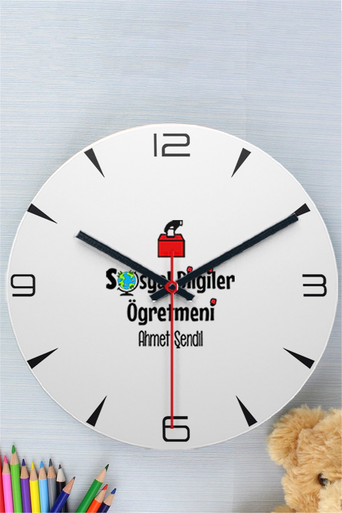 Sosyal Bilgiler Öğretmeni Ahşap Duvar Saati