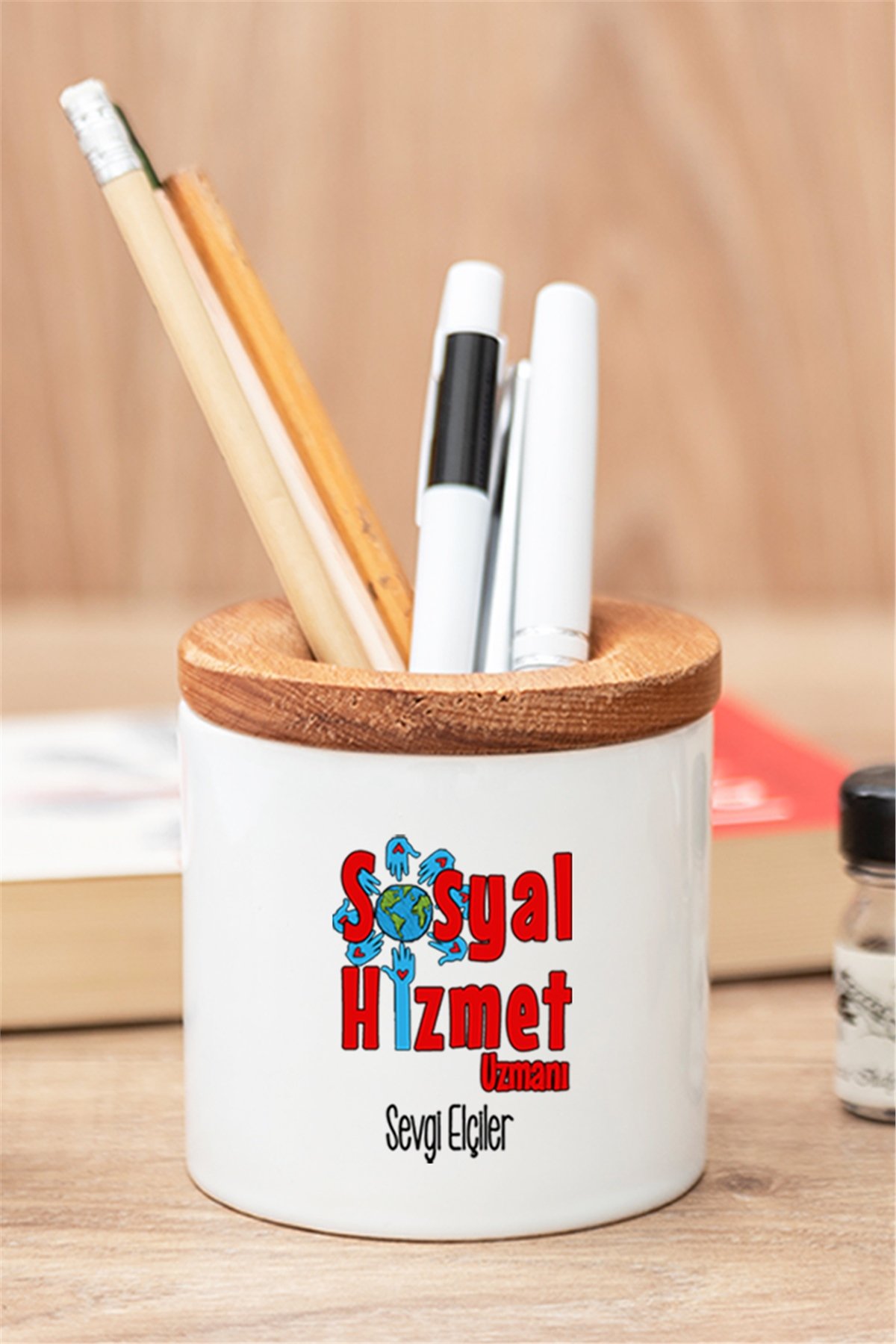 Sosyal Hizmet Uzmanı Ahşap Kapaklı Kalemlik