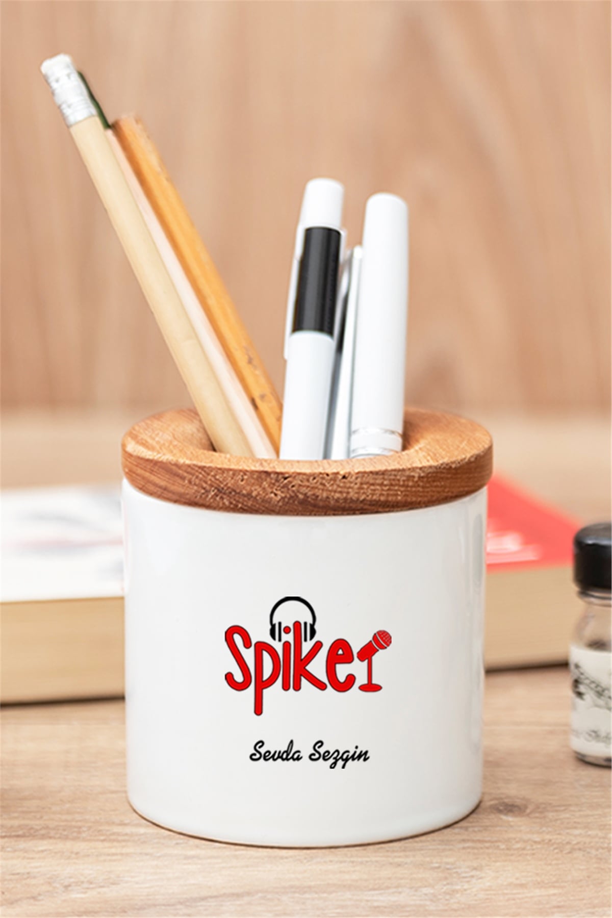 Spiker Ahşap Kapaklı Kalemlik