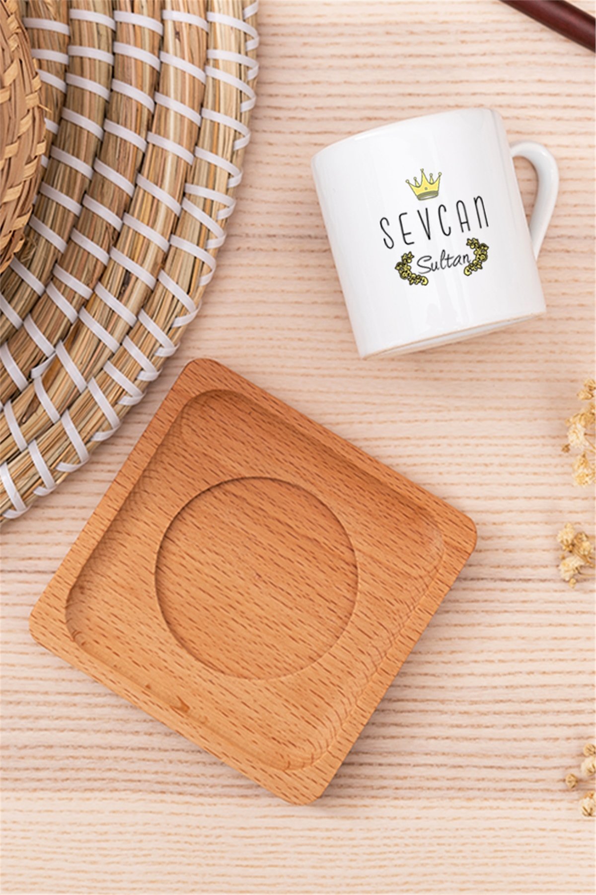 Sultan Tasarım Ahşap Altlıklı Türk Kahvesi Fincanı