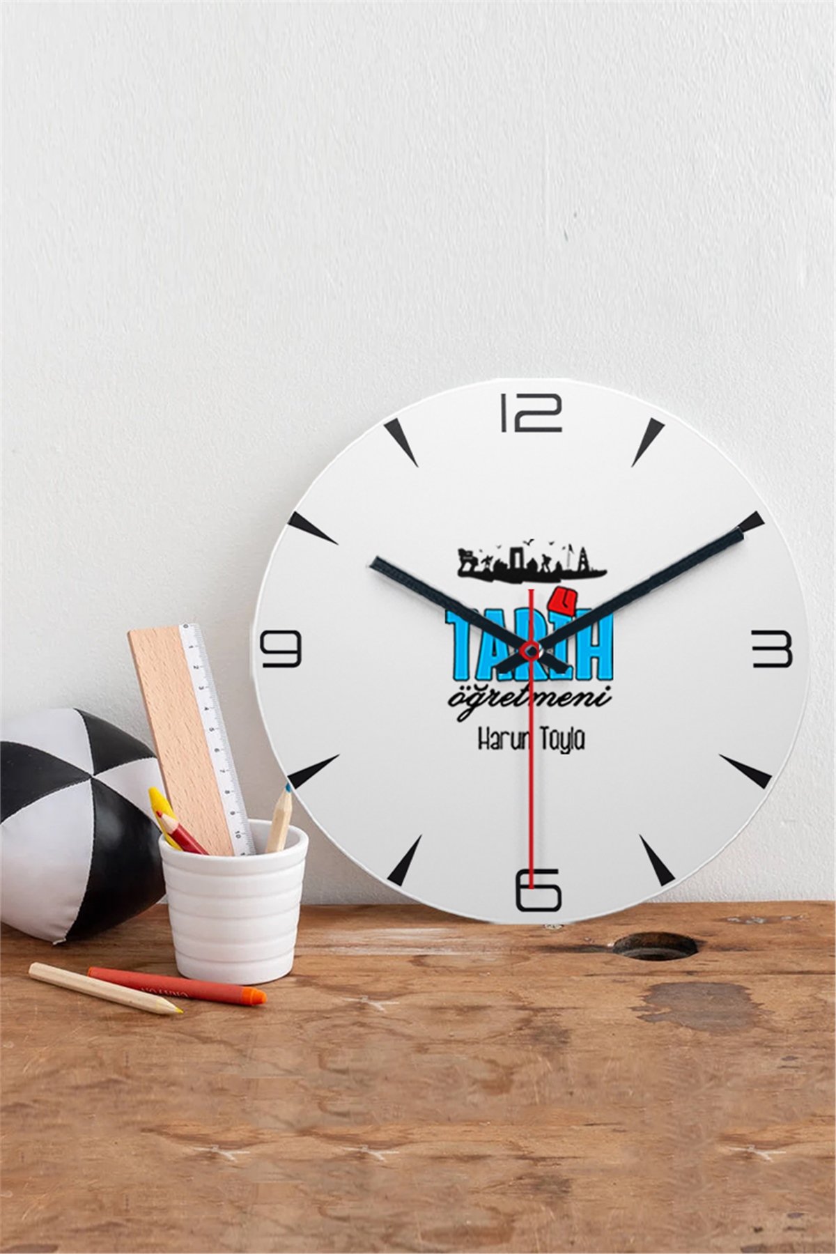 Tarih Öğretmeni Ahşap Duvar Saati
