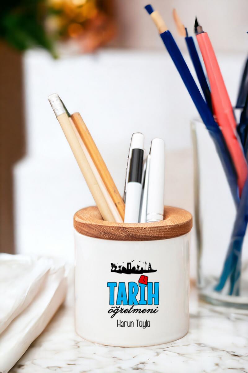 Tarih Öğretmeni Ahşap Kapaklı Kalemlik