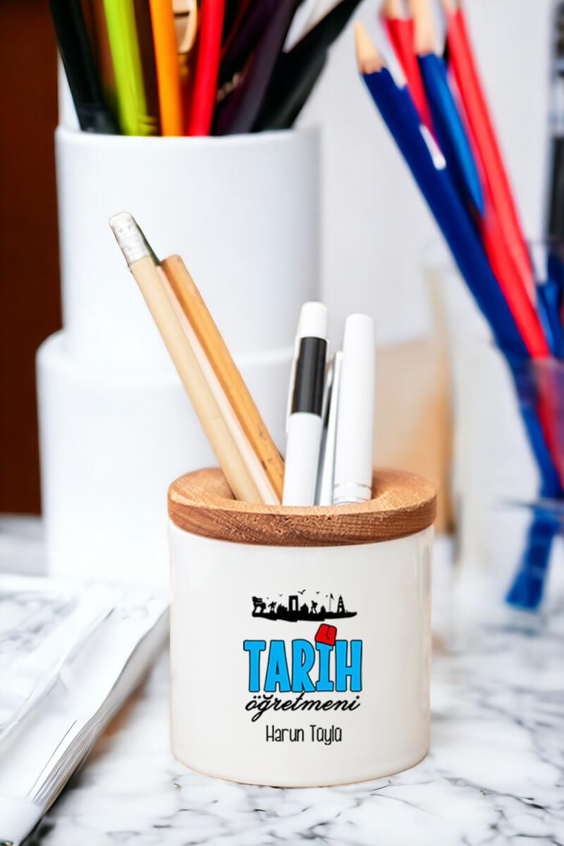 Tarih Öğretmeni Ahşap Kapaklı Kalemlik