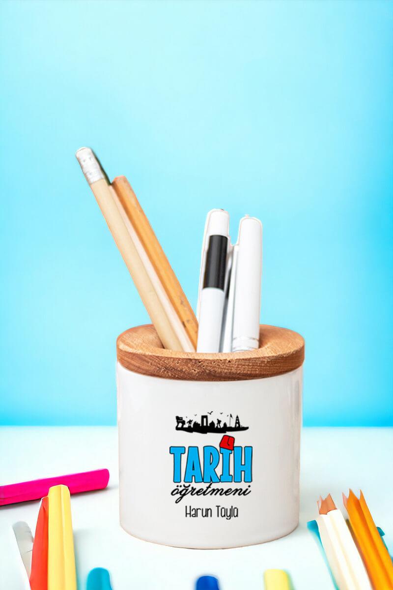 Tarih Öğretmeni Ahşap Kapaklı Kalemlik