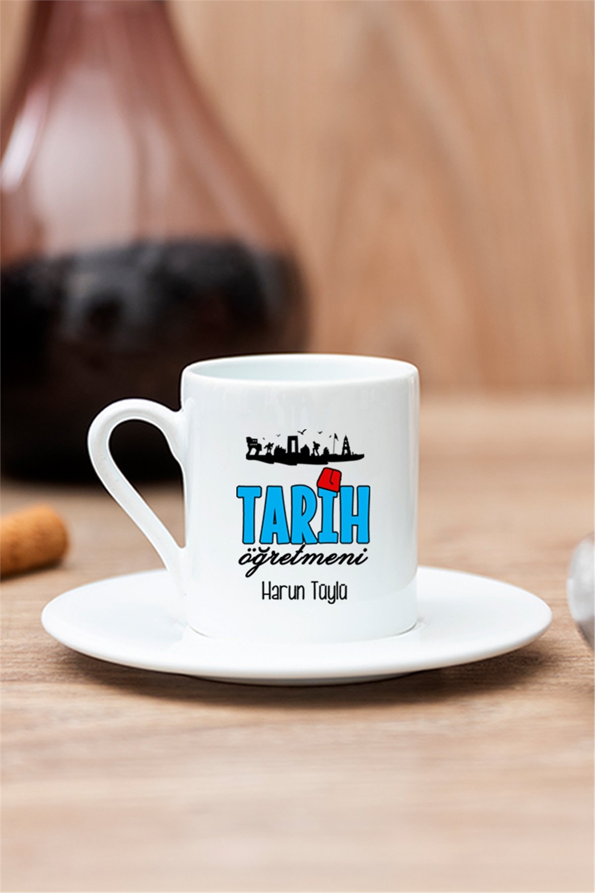 Tarih Öğretmeni Beyaz Türk Kahvesi Fincanı