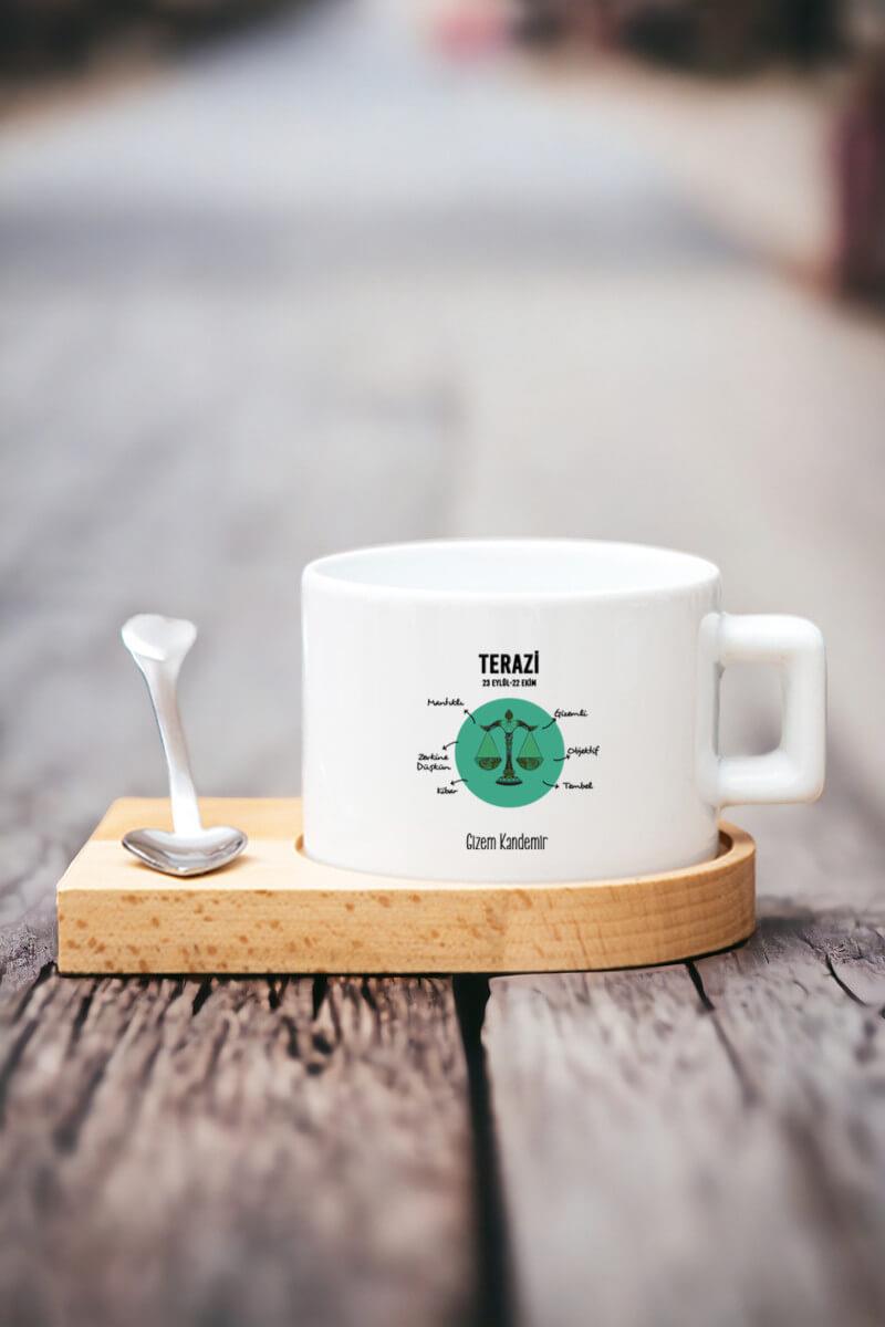 Terazi Burcu Kadına Hediye Ahşap Altlıklı Fincan
