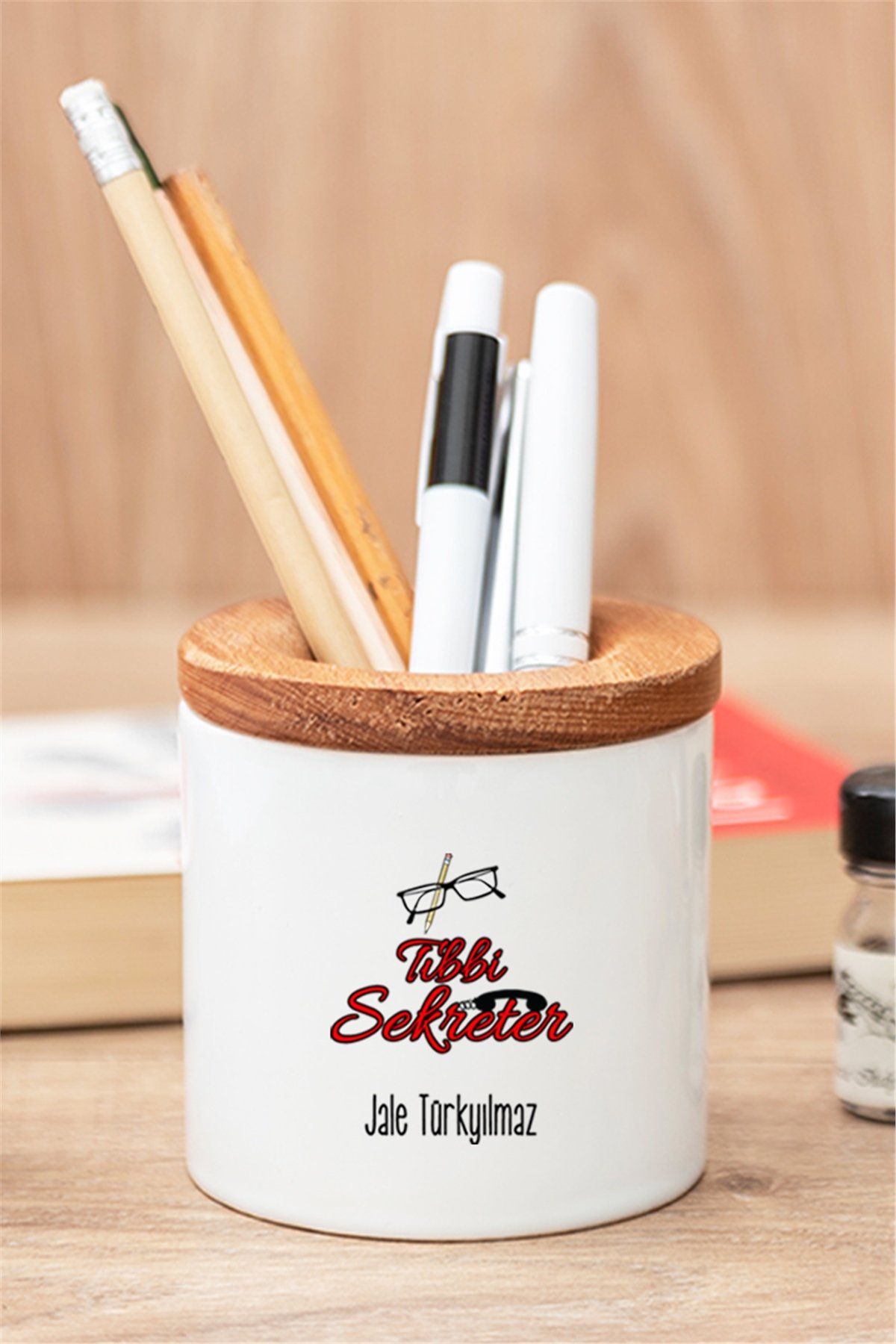 Tıbbi Sekreter Ahşap Kapaklı Kalemlik