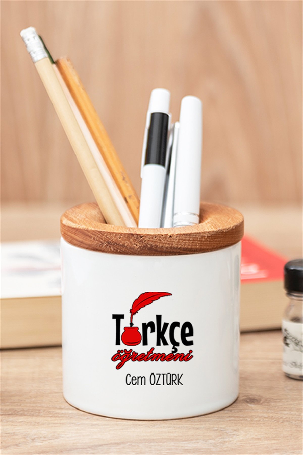 Türkçe Öğretmeni Ahşap Kapaklı Kalemlik